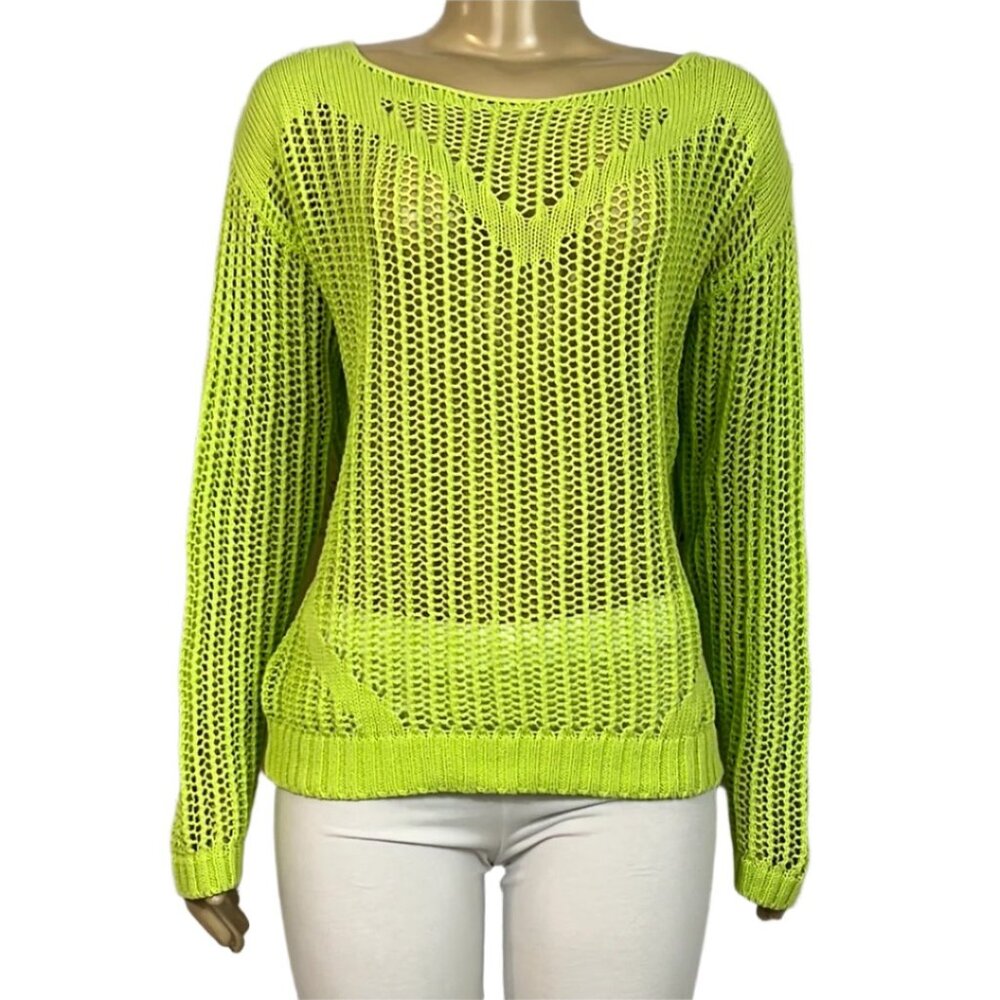 NWT Parkhurst Sweater Women X-Large Lime Round Neck Open Knit